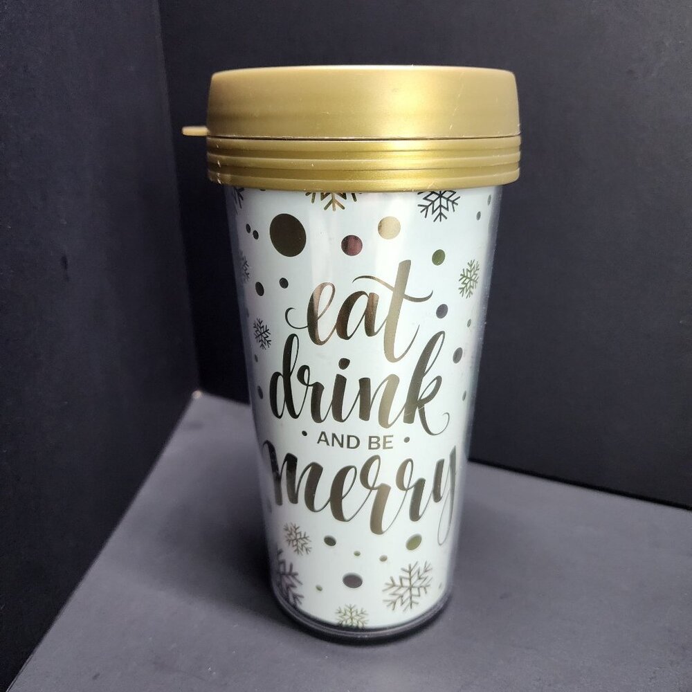 Christmas Whimsical Plastic Travel Tumbler Mug Cup Insulated w/ Lid 6.5'' Tall